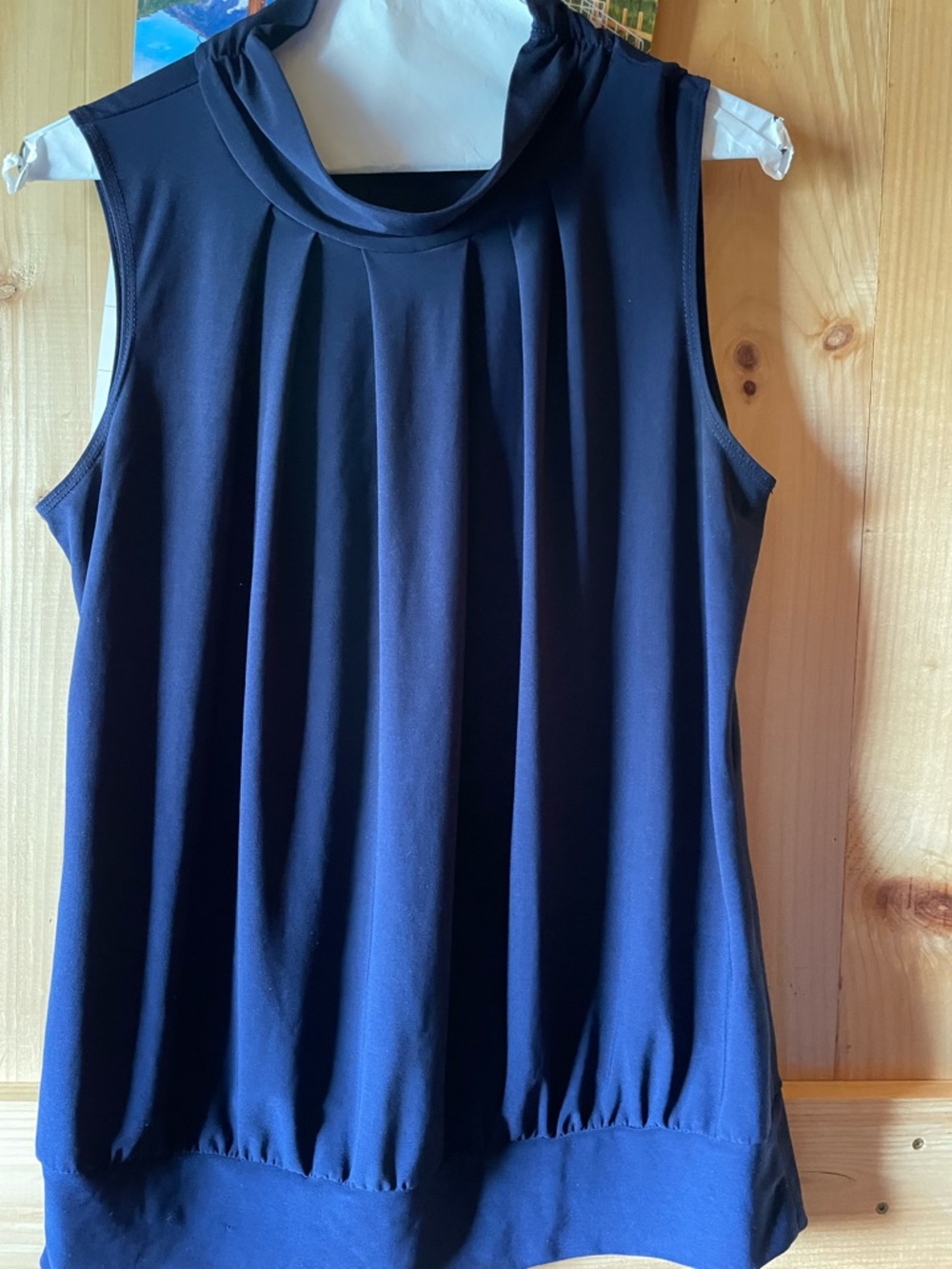 PerSeption Concept Navy Pleated Mock-Neck Tank Top